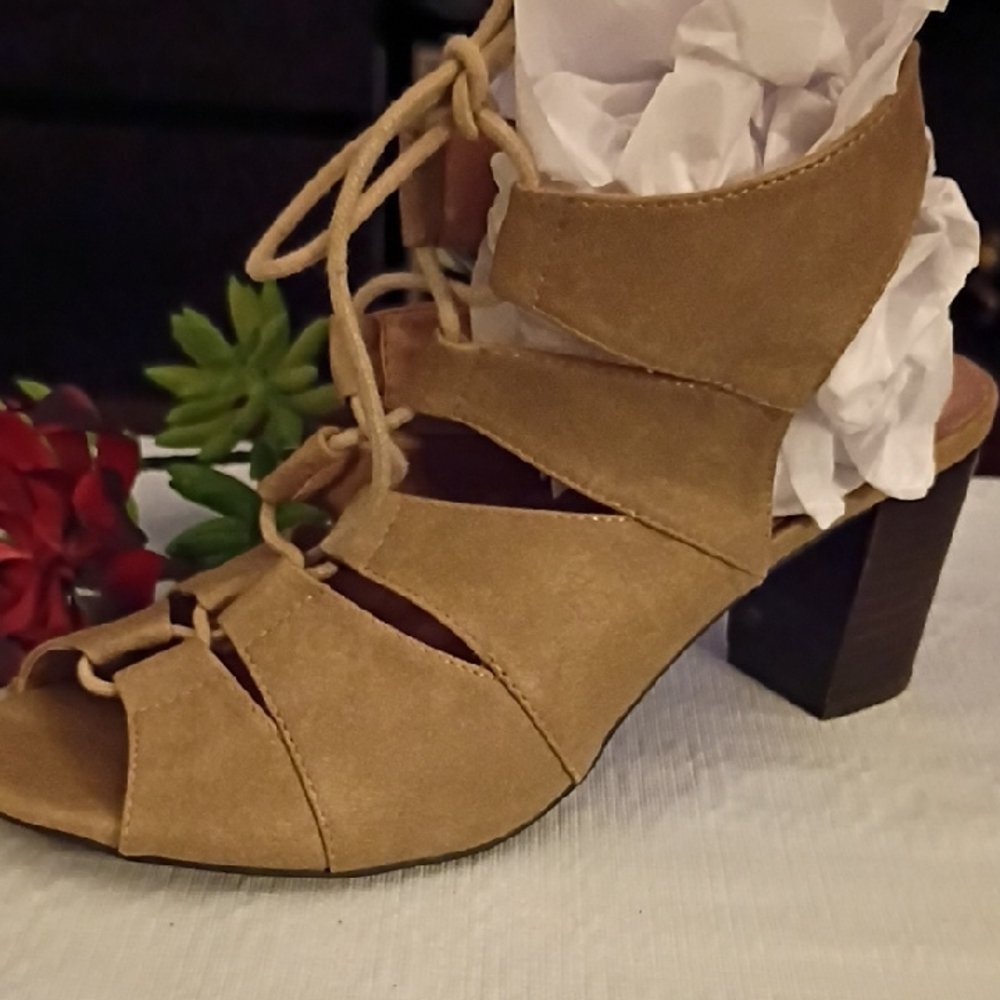 Restricted Tan Lace-Up Women's Heels